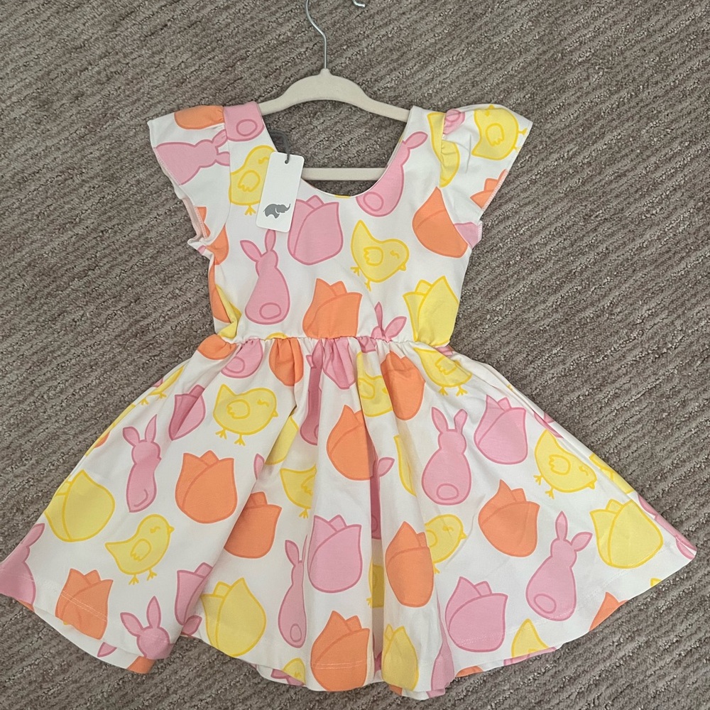 Monica & Andy, Colorful Bunny/Tulip Print Dress. Size 2Y